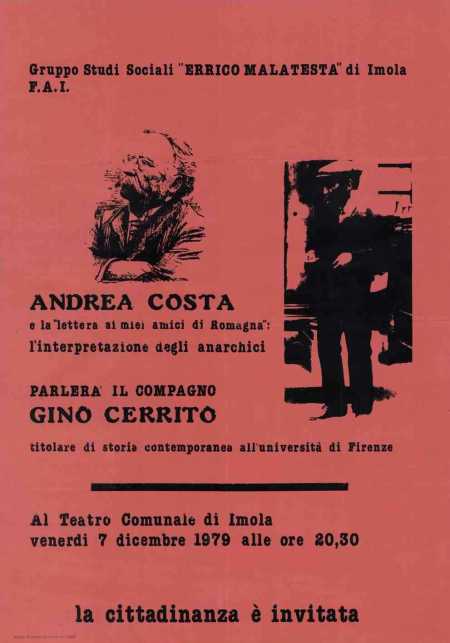 Cartel de una charla de Gino Cerrito (Imola, 1979)