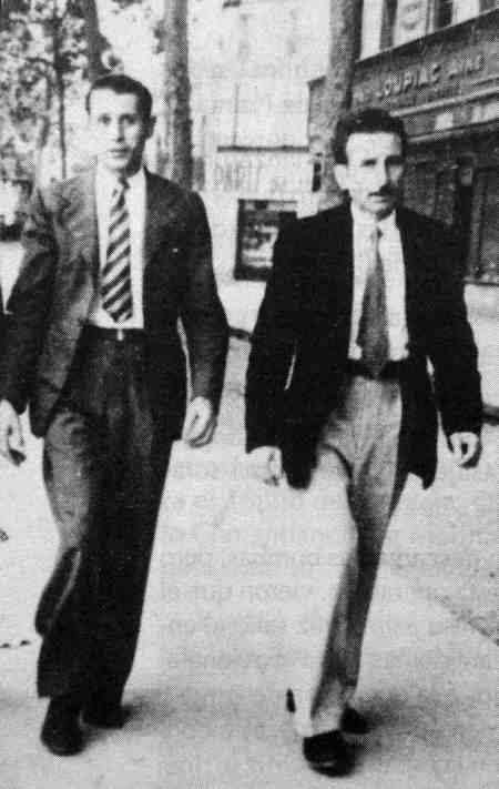 José Pérez Ibáñez (izquierda) con Antonio Ortíz Ramírez en Toulouse, semanas antes del atentado aéreo de 1948